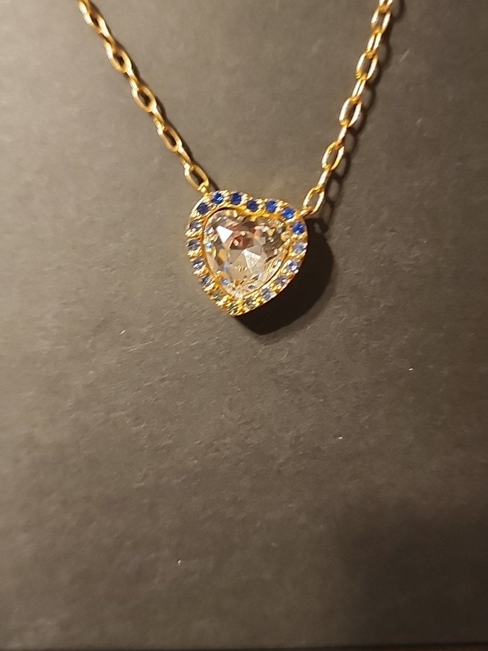 Kurt Geiger Gold Heart Necklace with Blue Crystal Halo - Picture 2 of 3